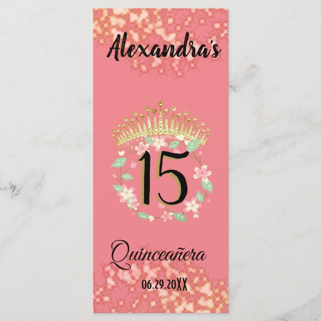 Menú Boho Rosa Gold Elegant Quinceañera Español (Anverso)