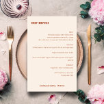 Menú Boho Rust Simple De Boda Personalizada Negrit<br><div class="desc">Cute Negrita Negrita Minimalista Boho Rust Fall Retro Menú Simple De Boda Personalizada</div>