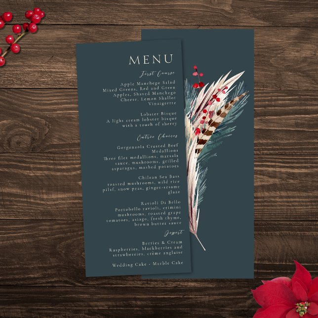 Menú Boho Rústico Elegante Pampas y Verde Pino Rojo Bei (Subido por el creador)