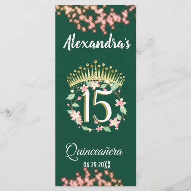 Menú Boho Sage Green y Rosa Quinceañera Celebración (Anverso)