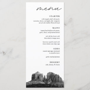 Menú Boho Sedona Arizona Cena Boda blanco y negro