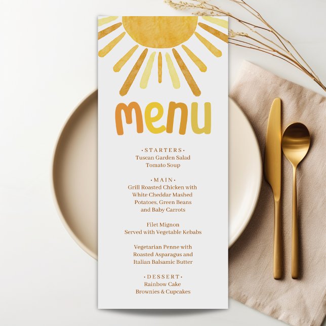 Menú Boho Sunshine Baby Shower amarillo (Subido por el creador)
