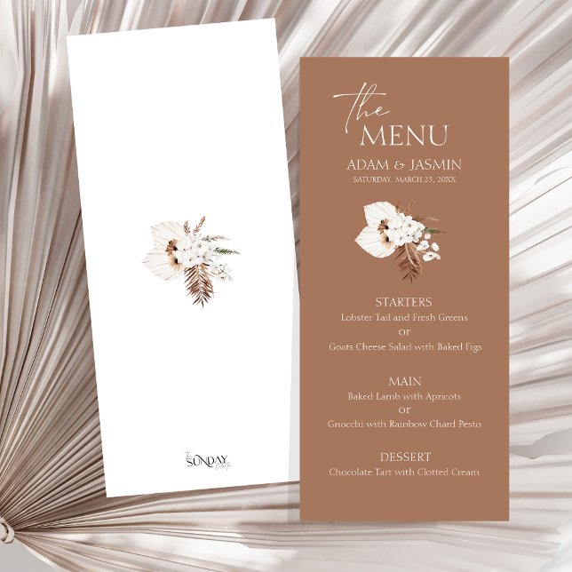 Menú Boho Terracotta Brown Pampas Grass Floral Boda (Boho Terracotta Brown Pampas Grass Floral Wedding Menu)