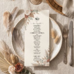 Menú Boho Terracotta Elegant Roses Wedding<br><div class="desc">Warm burnt orange botanicals and rustic floral arrangements set a deeply romantic and earthy tone for a beautifully modern desert-inspired celebration.This design anchors a rich, warm palette featuring painted rust, burnt orange, and muted peach floral elements arranged gracefully around the central text block. The layout utilizes a clean, modern hierarchy,...</div>