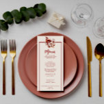 Menú Boho Terracotta Fall Dinner Floral Bouquet Boda<br><div class="desc">Un elegante menú de cena boda floral de terracota beige de marfil de otoño quemado en naranja. El restaurante presenta flores de naranja y crema beige de marfil quemadas como un ramo de peonía y hojas de otoño.</div>