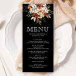 Menú Boho Terracotta Floral Flor silvestre Boda negro<br><div class="desc">Carta elegante con hermosas flores silvestres rústicas y tipografía moderna.</div>