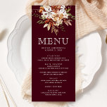 Menú Boho Terracotta Floral Flor silvestre Borgoña Boda<br><div class="desc">Carta elegante con hermosas flores silvestres rústicas y tipografía moderna.</div>
