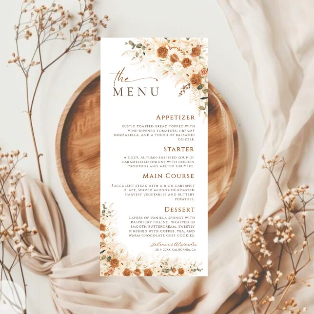 Menú Boho Terracotta Pampas Boda de Grass Floral (Subido por el creador)