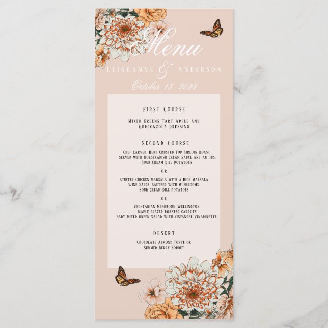 Menú Boho Terracotta Sage Floral Fall Wedding (Anverso)
