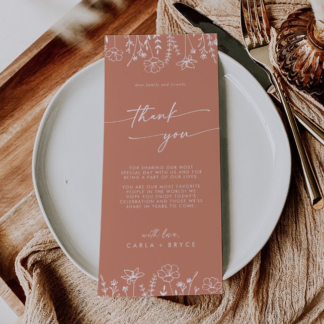 Menú Boho Terracotta Wildflower Thank You Place Card (Subido por el creador)