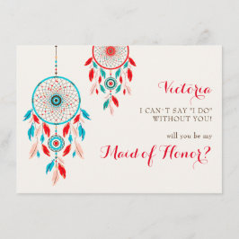 Menú Boho Tribal Feather Dreamcatcher Bridesmaid Cards