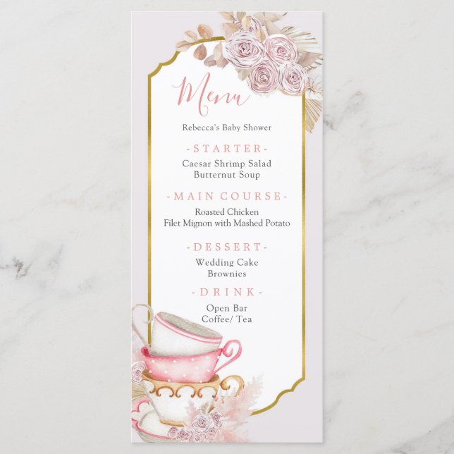 Menú Boho Vintage Tea Fiesta (Anverso)