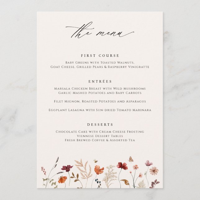 Menú Boho Wildflower Fall Wedding (Anverso)