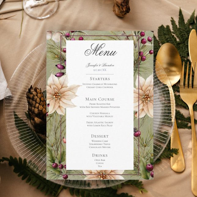 Menú Boho Winter Greenery Boughs Sage Green Boda (Subido por el creador)