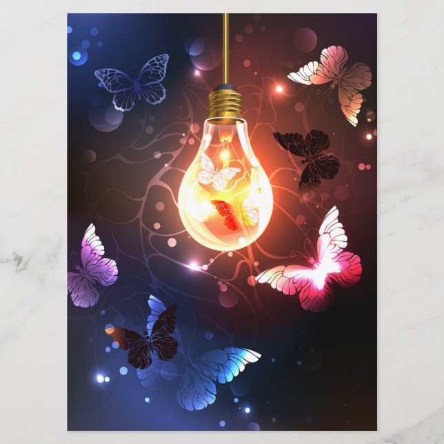 Menú Bombilla brillante con mariposas nocturnas (Anverso)