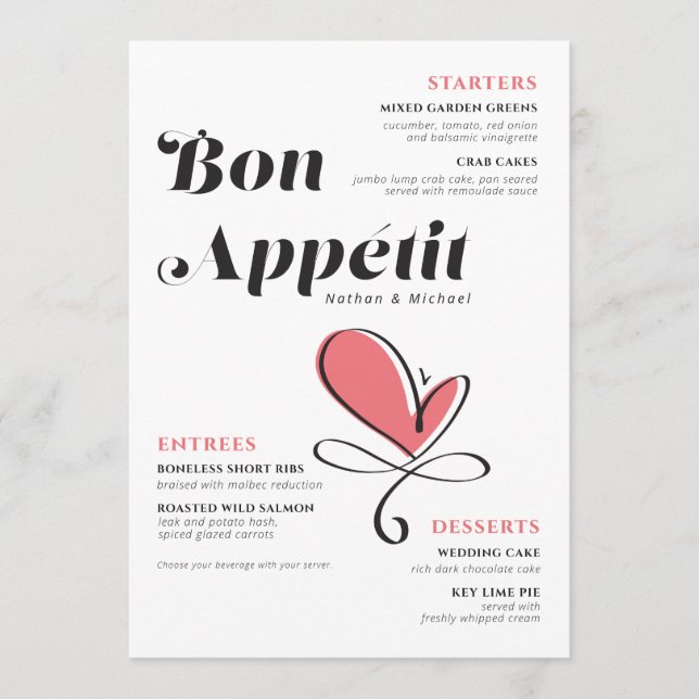 Menú Bon Appetit Boda Cena Salmon Heart (Anverso)