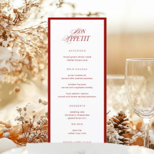 Menú Bon Appetit Classic Elegant Boda Rojo