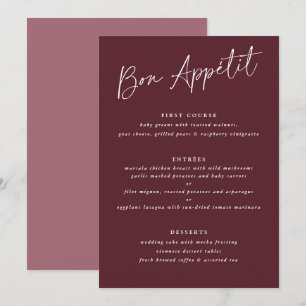 Menú Bon Appétit Merlot Borgoña Caligrafía Boda