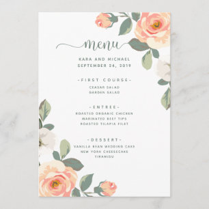 Menú Bonito Peach Floral   Boda