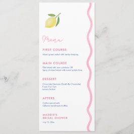 Menú Bonito Pink Squiggle Lemon Bridal Shower Luncheon