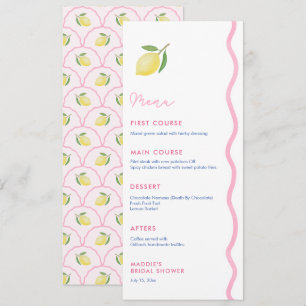 Menú Bonito Pink Squiggle Lemon Bridal Shower Luncheon