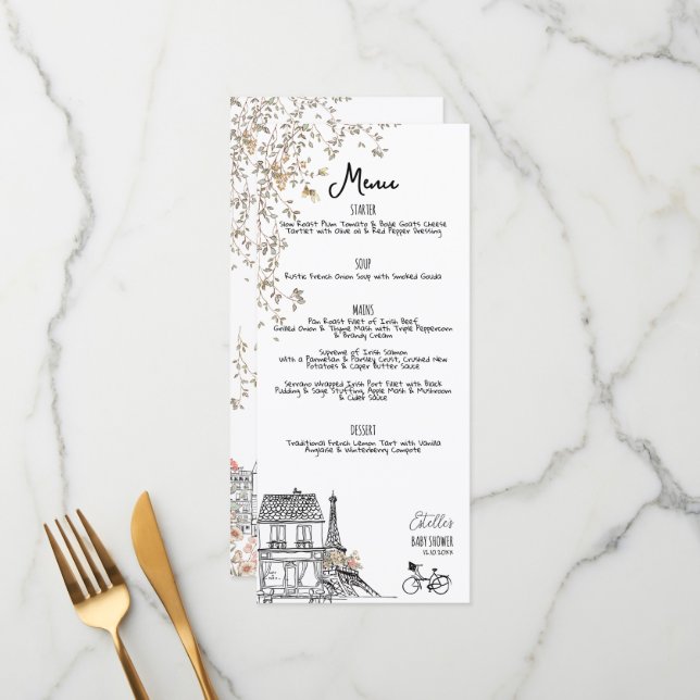 Menú Bonjour Bebe Género Neutral Baby Shower (Anverso/Reverso In Situ)