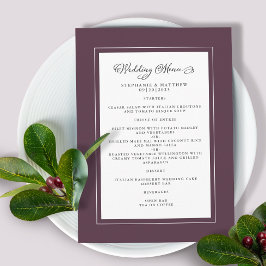 Menú Bordes modernos chic de boda púrpura de lujo