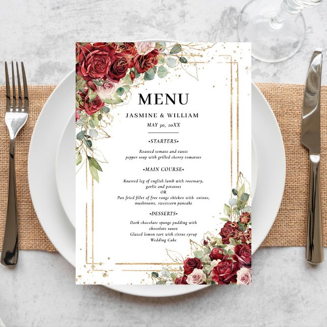 Menú Borgoña Rubor Gold Greenery Boda (Subido por el creador)
