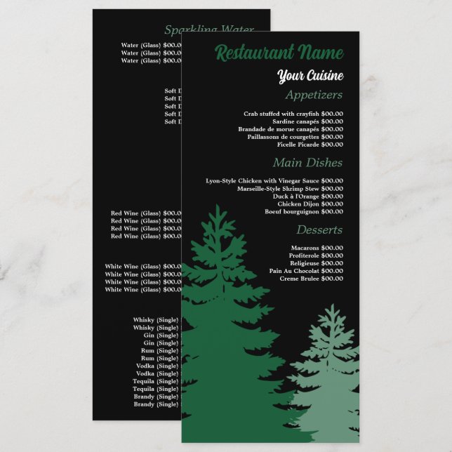 Menú Bosque de Pinos, Restaurante Slimline (Anverso / Reverso)