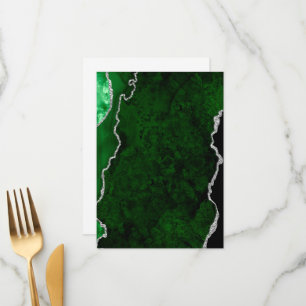 Menú Bosque Glamuroso Mármol Verde Chic Brillo de Plata