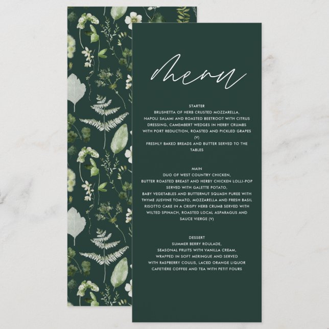 Menú Botánica Personalizada para Bodas Elegante Vegetac (Anverso / Reverso)