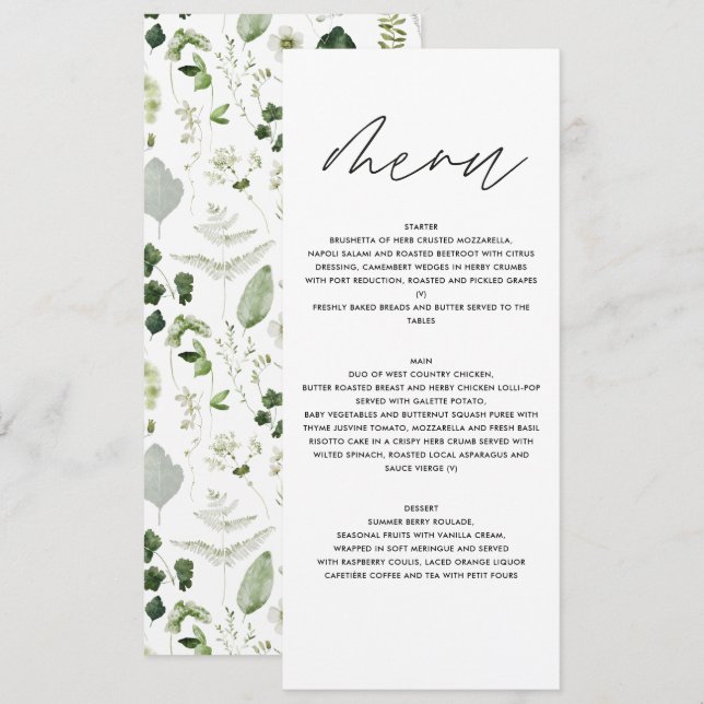 Menú Botánica Personalizada para Bodas Elegante Vegetac (Anverso / Reverso)
