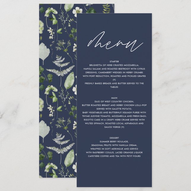 Menú Botánica Personalizada para Bodas Elegante Verdor (Anverso / Reverso)