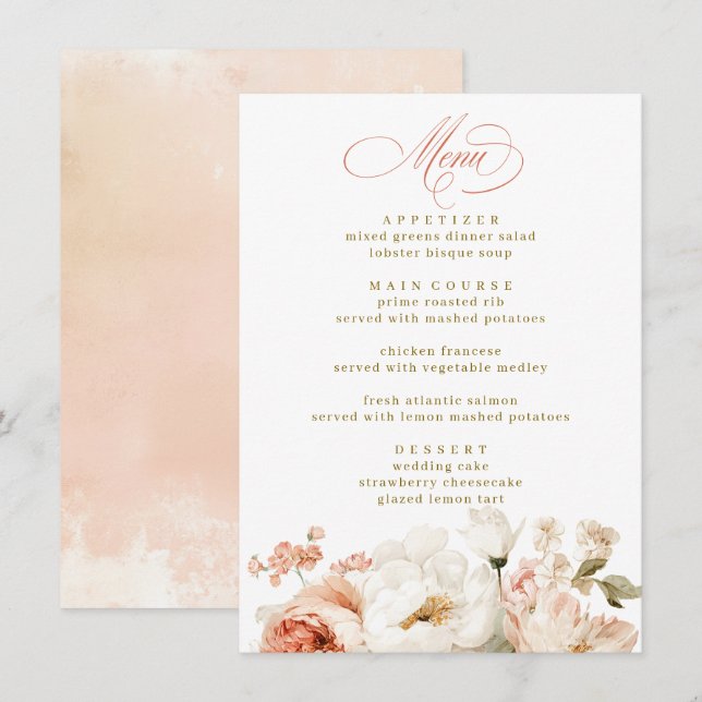 Menú Botanical Chic Elegant Floral Victorian Wedding  (Anverso / Reverso)