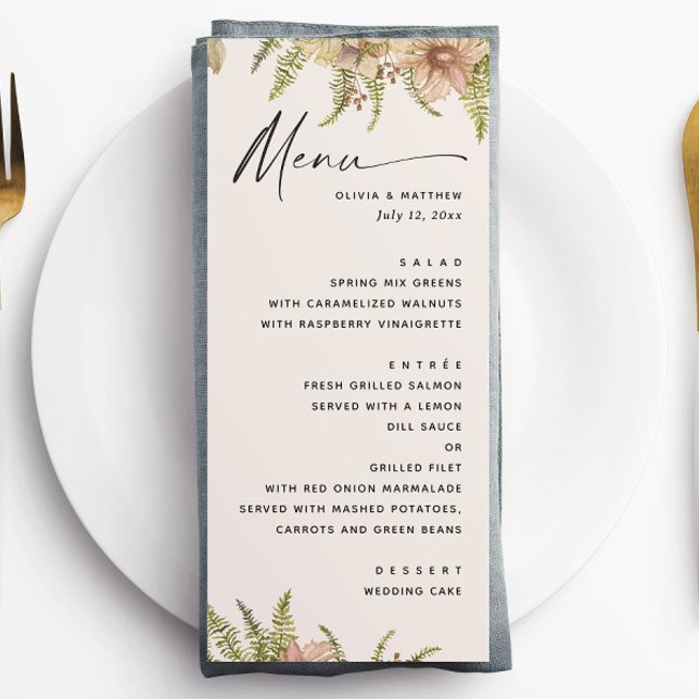 Menú Botanical Soft Warm Taupe Wedding | Fern Greenery (Subido por el creador)