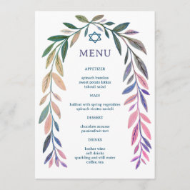 Menú Botanical Watercolor Jewish Event Bar Bat Mitzvah