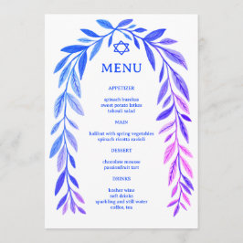 Menú Botanical Watercolor Jewish Event Bar Bat Mitzvah
