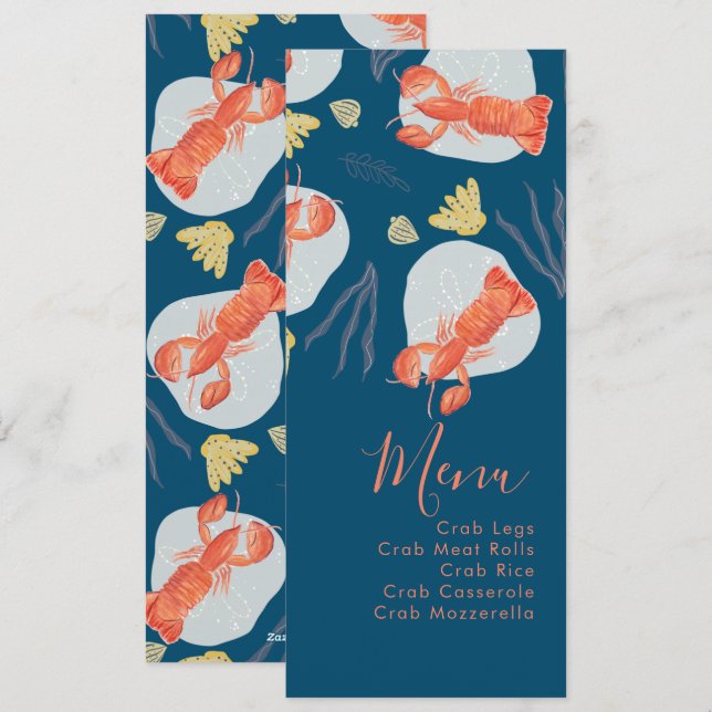 Menú Botánico Crustáceo de la Langosta de color (Anverso / Reverso)