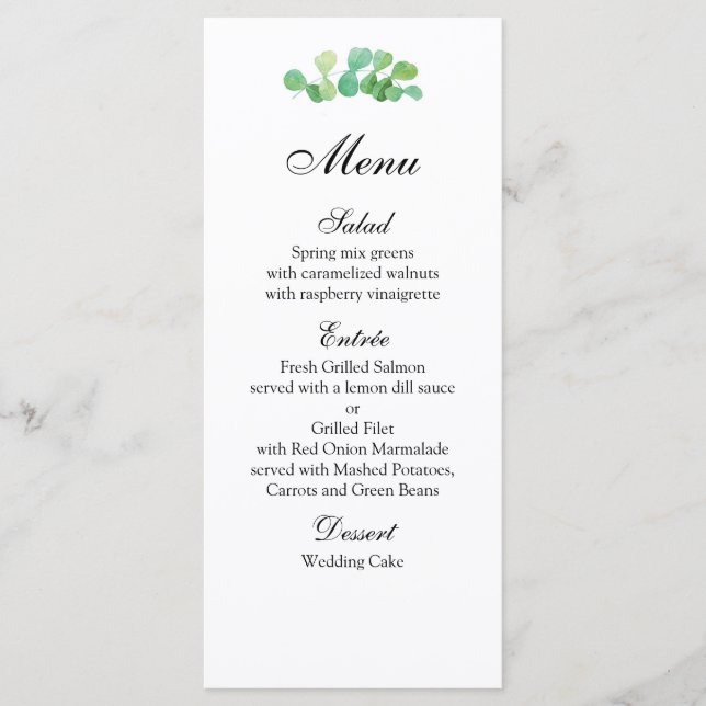 Menú botánico para boda de verano. Menú de cena ve (Anverso)