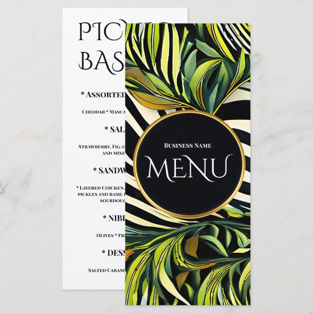 Menú Botánico Verde Tropical Diseño Moderno Elegan (Anverso / Reverso)