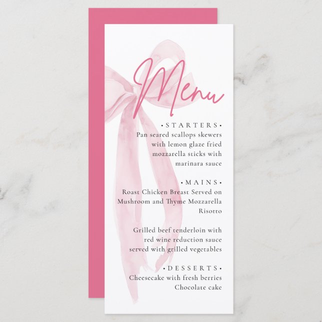 Menú Bow rosa: está atando la ducha nupcial (Anverso / Reverso)