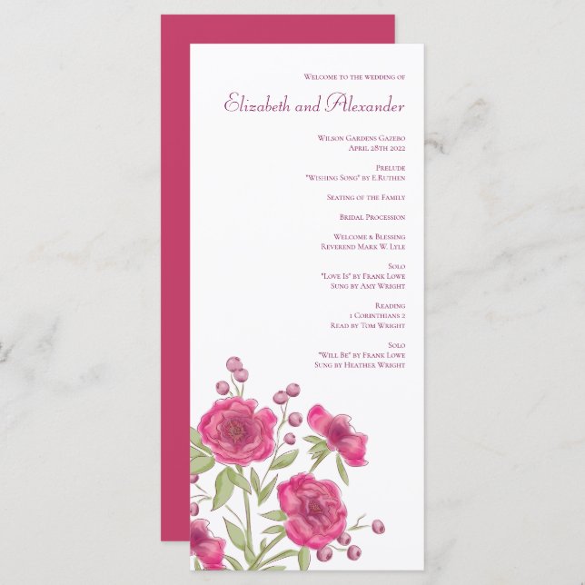 Menú Bright Pink Rose Wedding Programs (Anverso / Reverso)