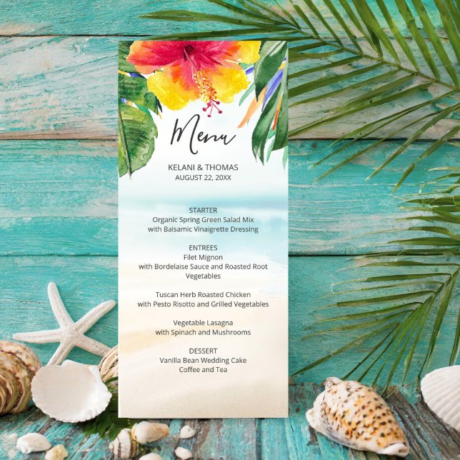 Menú Brisa isleña | Boda Tropical Beach Palm Flower (Subido por el creador)