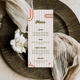Menú Brown & Green Retro Illustrated | Dinner Wedding