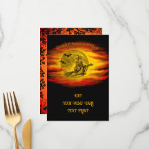 Bruja voladora con gato negro, noche de halloween