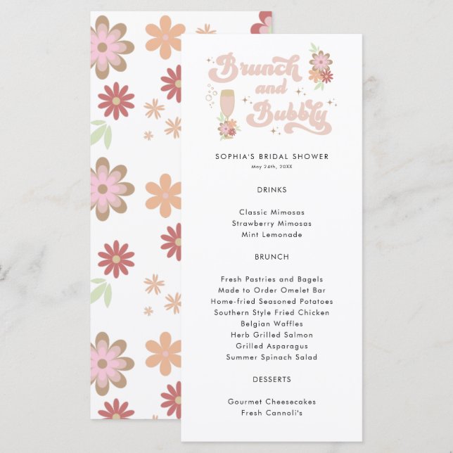 Menú Brunéi floral retro y ducha de novia burbujeante (Anverso / Reverso)