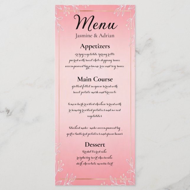 Menú Bubblegum Blush Wedding (Anverso)