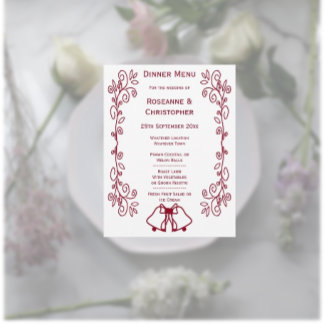Menú Burgundy Bells Scrollwork Boda de diseño