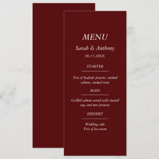 Menú Burgundy Casual Minimalist Elegant Wedding Food 