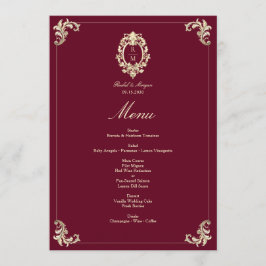 Menú Burgundy Gold Baroque Wedding Reception